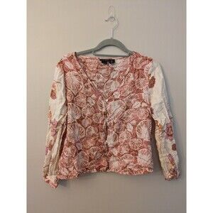 Tahari 100% Leaf Floral Shell Button Up Blouse Tropical Resort Wear Boho Small